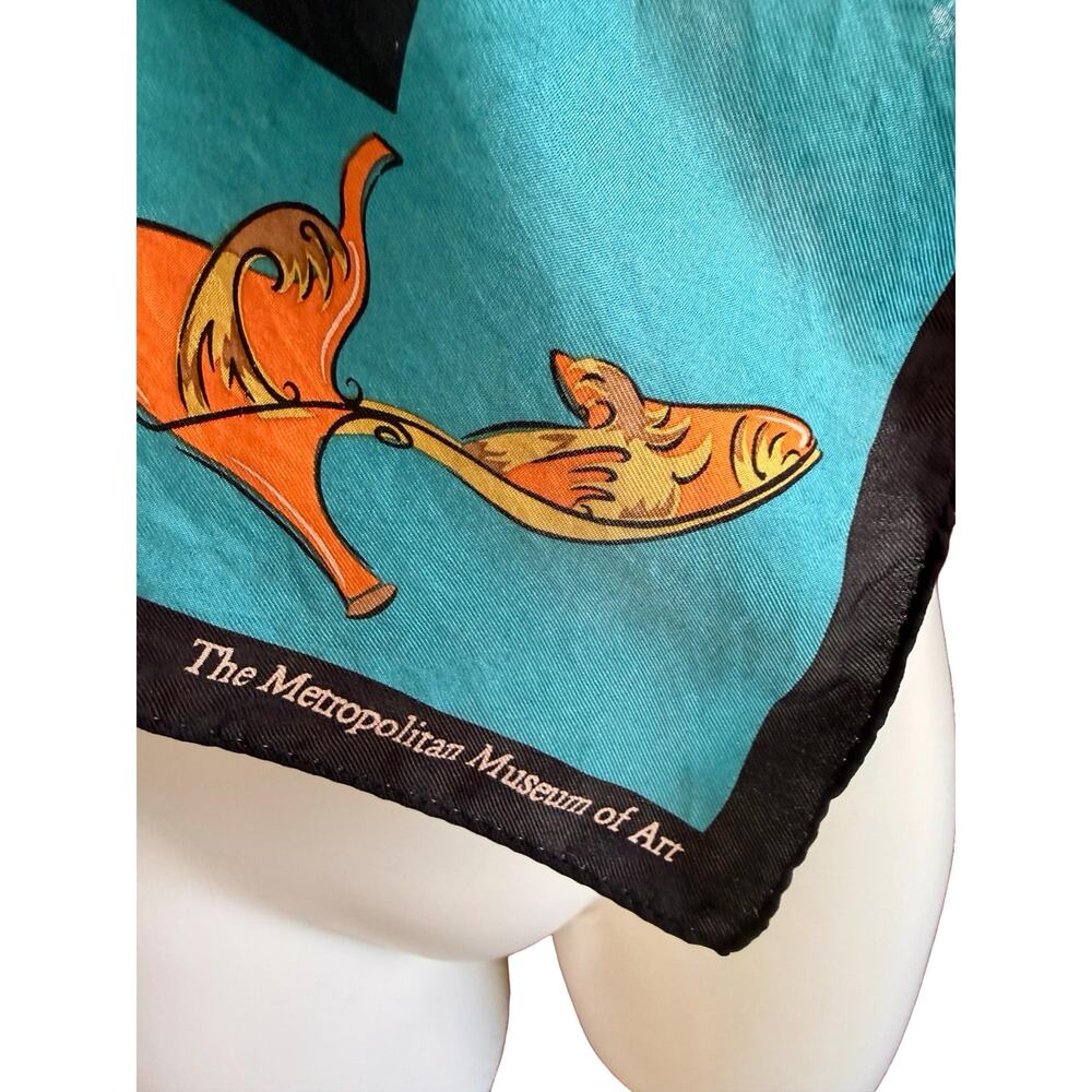 Vintage 1990’s Metropolitan Museum of Art Silk Scarf Shoes Seahorses Teal 21x21 - Picture 8 of 11